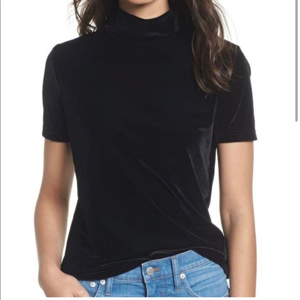 Madewell Black Velvet Mock Neck Crop Tee